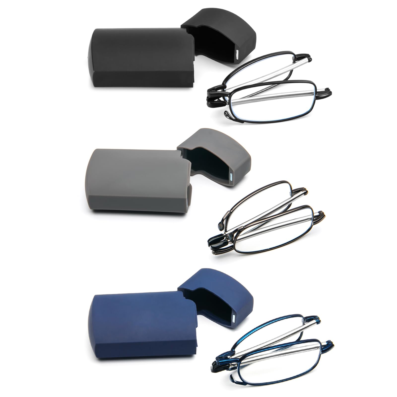prtcslwd 2 Pack Folding Reading Glasses Stainless Steel Mini Anti-Blue Light Blocking Reader for Men Women