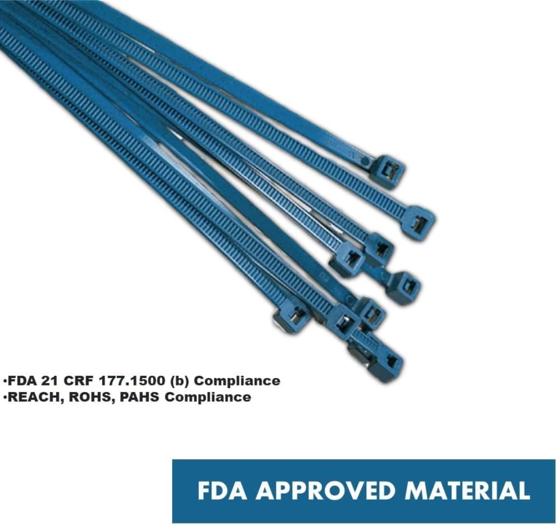 Kable Kontrol Metal Detectable Blue Zip Ties 10,000 Pcs 8 Inch, 50 Lbs Tensile Strength, Bulk Pack, Iron Infused Self-Locking Industrial Cable Ties