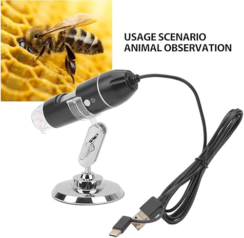 Miniatura 3 de Ciciglow Microscopio digital portátil de mano, 50-1600X con LED ajustable y soporte, USB para teléfono móvil Android portátil