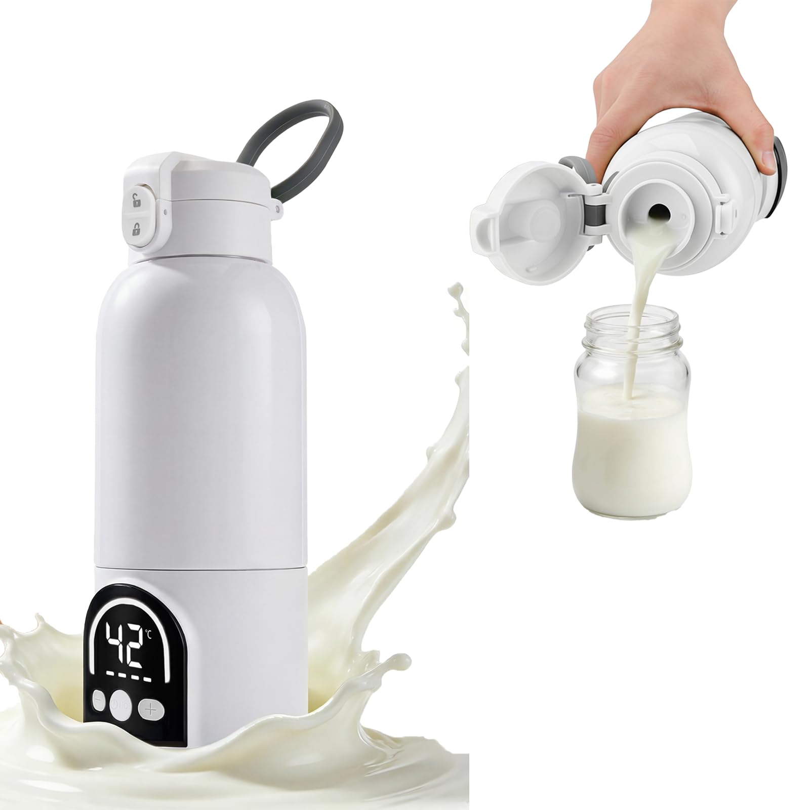 Calentador portátil inalámbrico para biberón portátil de 500 ml para leche materna y agua, 140 W y temperatura ajustable 35 ℃-70 ℃, carga USB calentador de agua para viajes (blanco) - 2