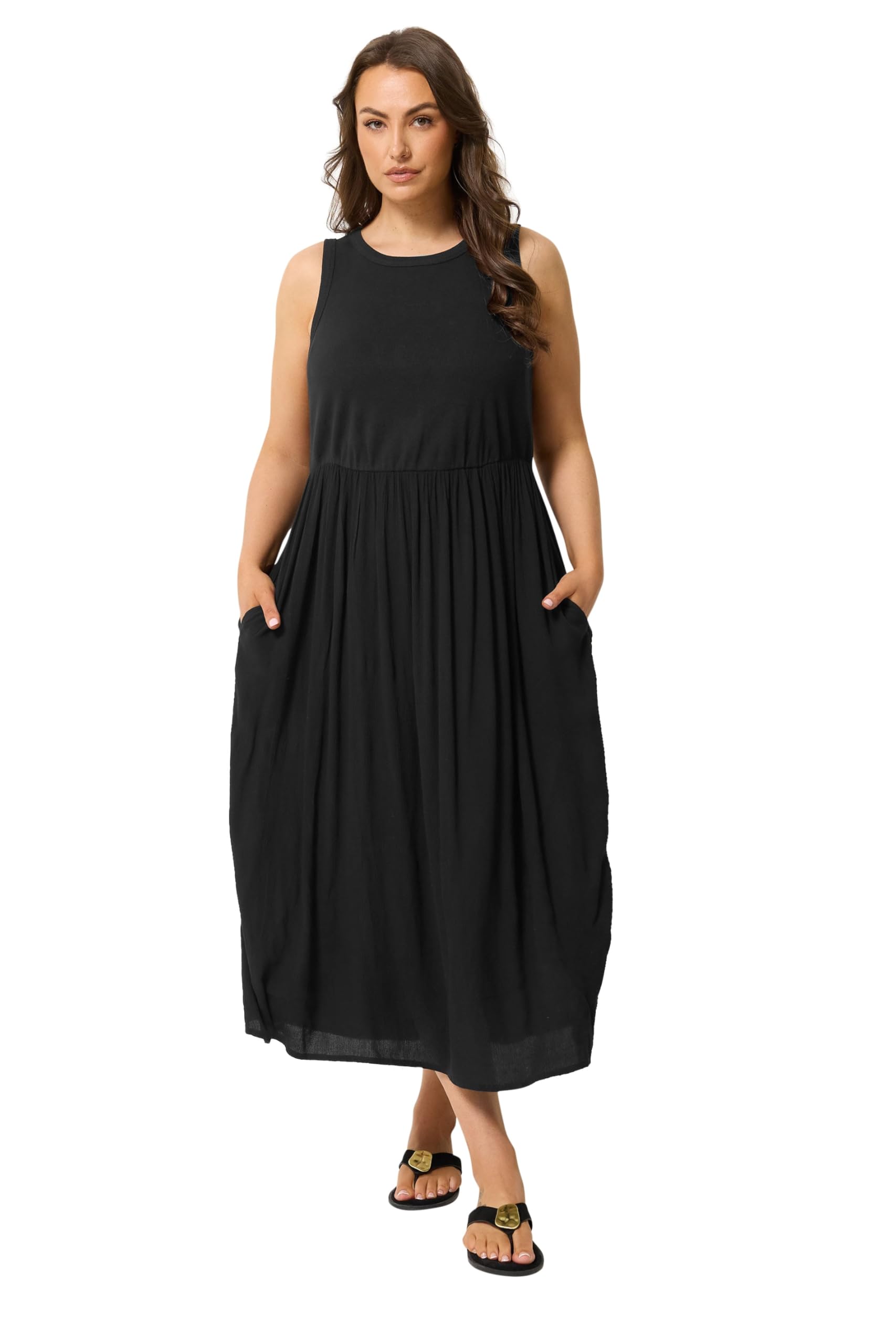 Yours Women's Black Curve Textured Contrast Maxi Dress - Plus Size Curve