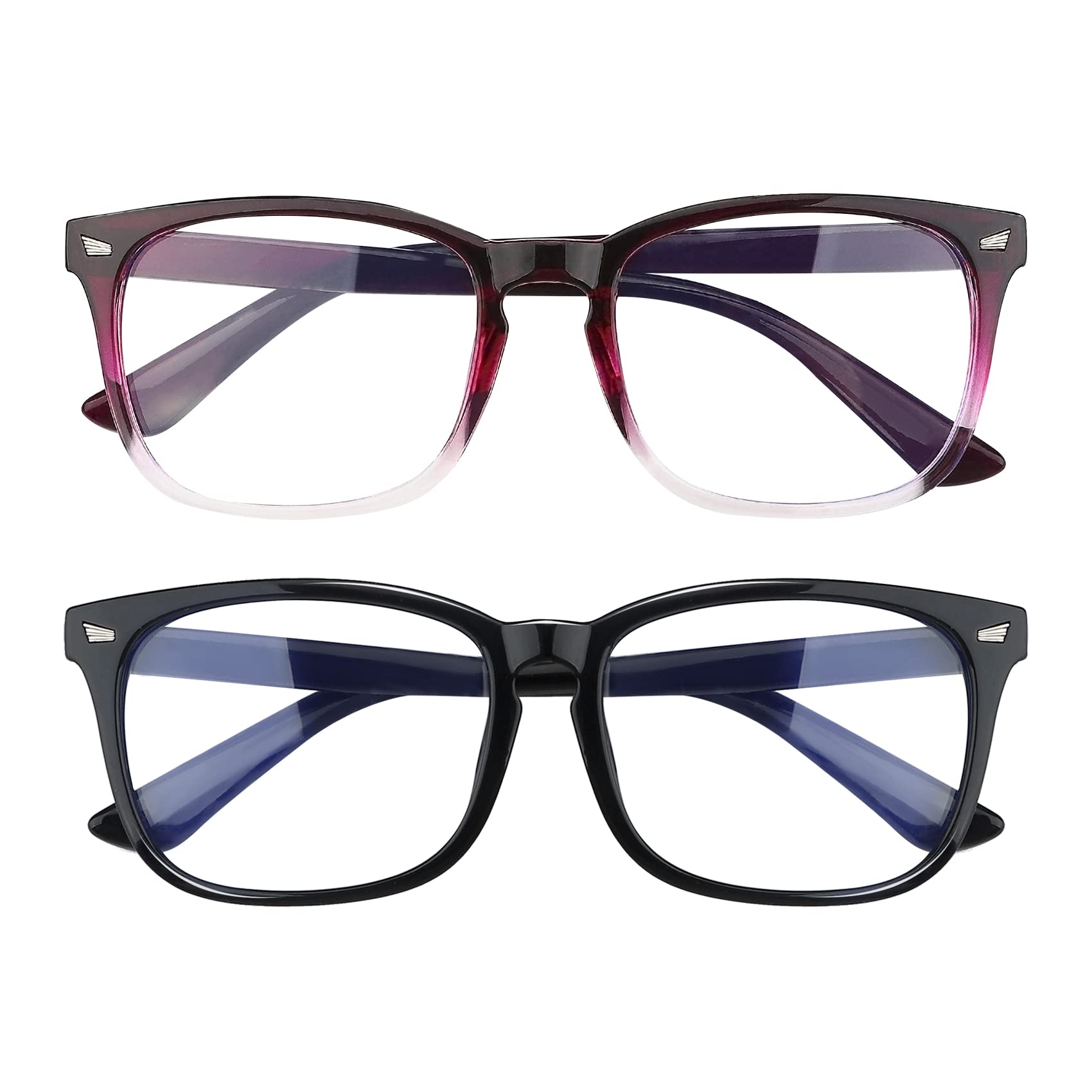 AFNWQI Blue Light Glasses for Women Men 2 Pack Bluelight Eyeglasses Fashion Square Frame Blue Light Blocking Glasses
