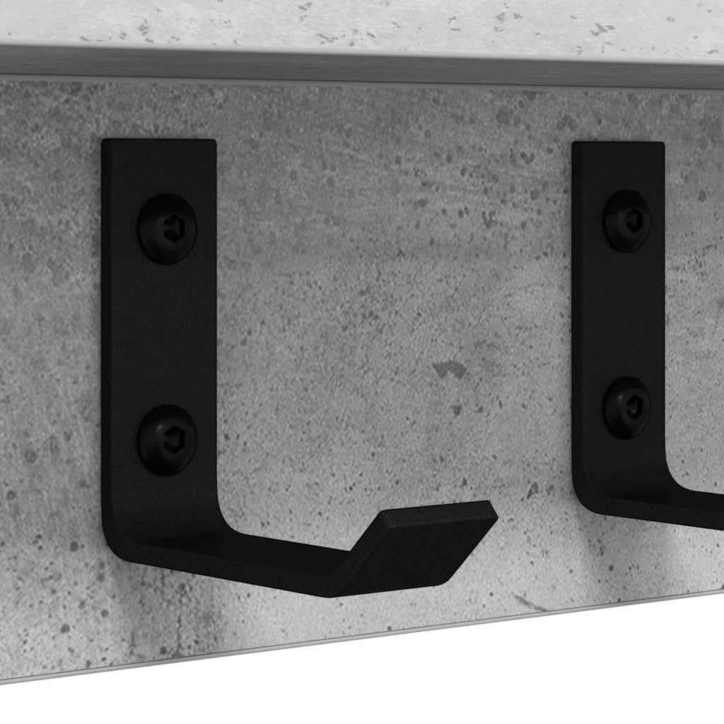 39-Inch Engineered Wood Wall Shelf with Metal Hooks, Concrete Gray | This 39.4 x 4.1 inch wall-mounted coat rack is ideal for hanging coats and keys in entryways, bedrooms, and offices.