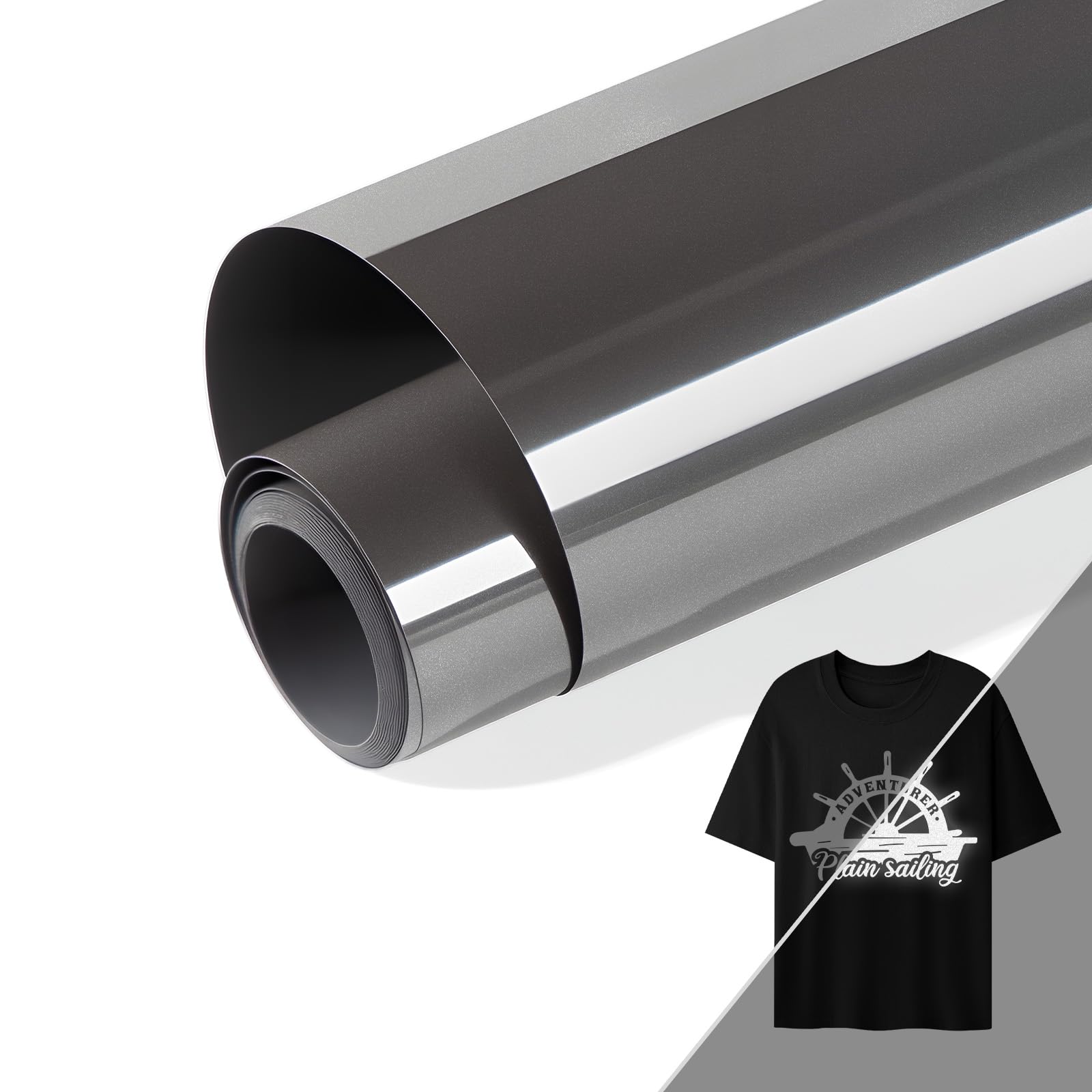 HTVRONT Reflective HTV Vinyl Roll, Reflective Dark Grey HTV,12" x 5ft