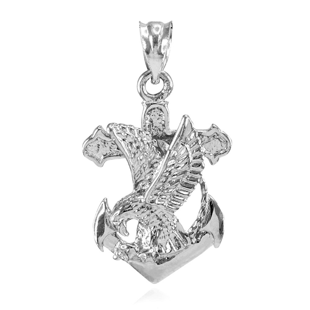 Claddagh Gold925 Sterling Silver Navy Eagle Anchor Pendant, Sterling Silver