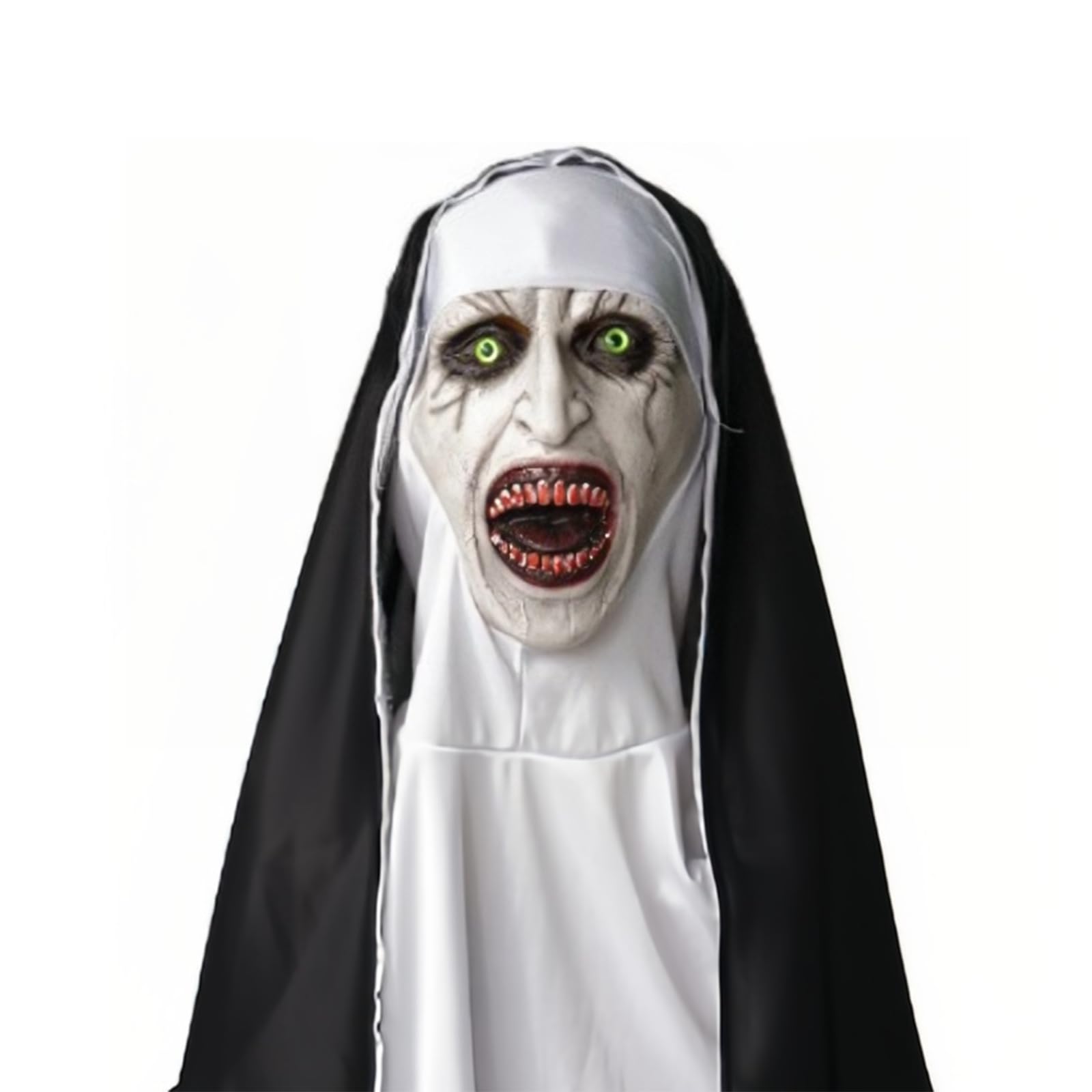 SSKHE Halloween Horror Nun Mask, Full Head Scary Latex Mask with Headscarf