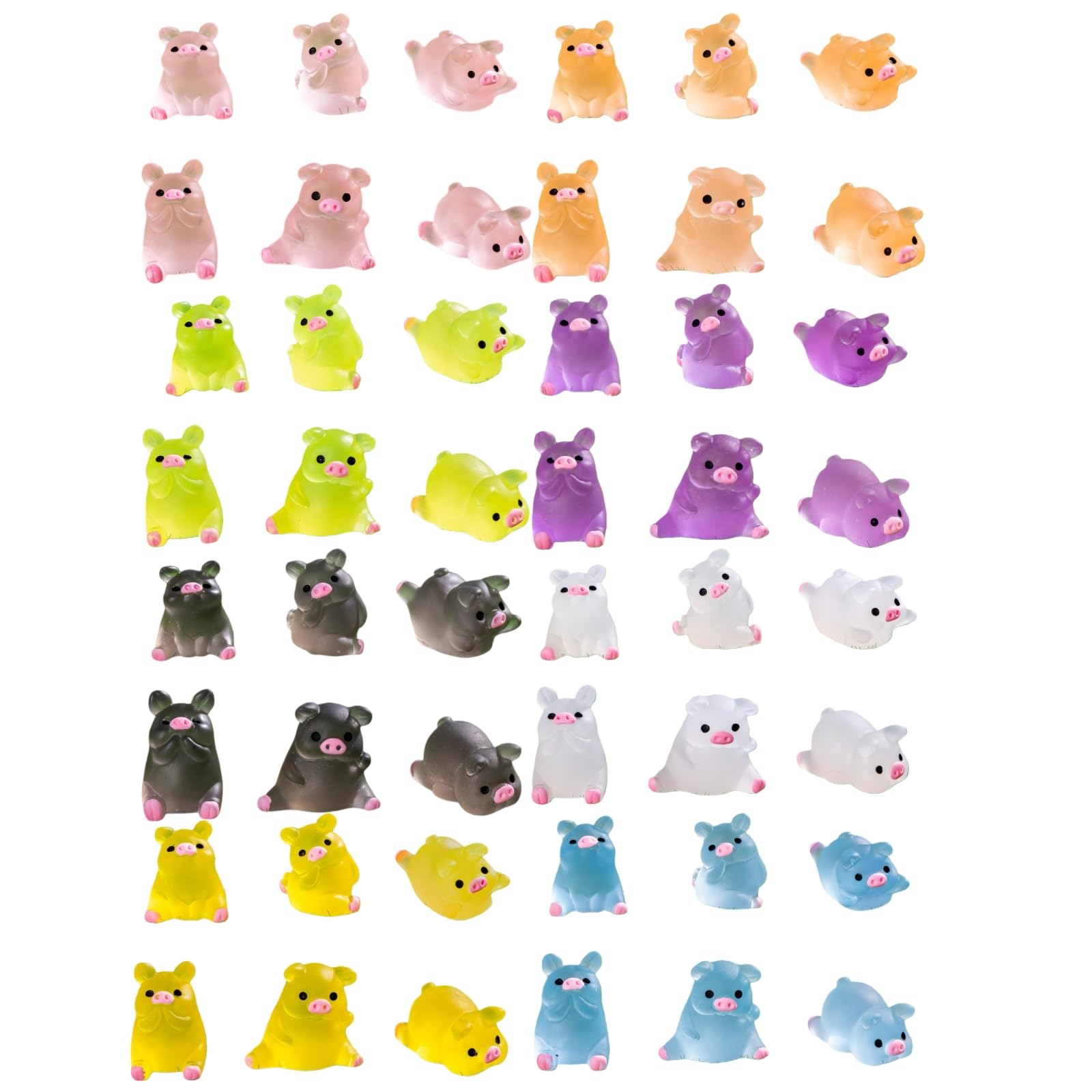 48pcs Mini Resin Animals, QIANSSE 48 Styles Glow in The Dark Colorful Pig Figurines, Bulk Tiny Mixed Resin Animals Miniature Figures for Fairy Garden Dollhouse, Micro Landscape Aquarium Decor, Craft &