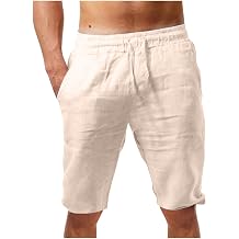Beach Shorts for Men Summer Casual Cotton Linen Shorts Loose Fit Elastic Waist Drawstring Work Utility Shorts