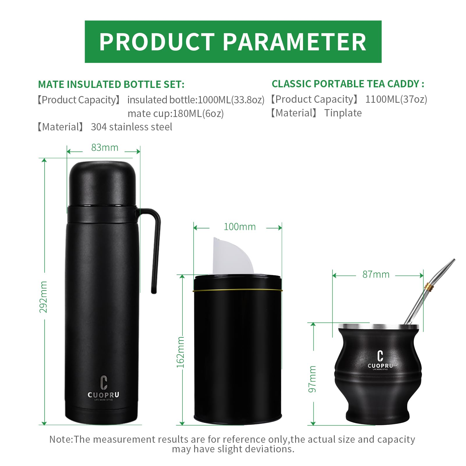 Kit completo Mate - Modern Mate Gourd, Matero, Yerbero, frasco térmico, bombilla y cepillo de limpieza incluidos, juego de tazas de yerba de acero inoxidable 304 18/8 de alta calidad