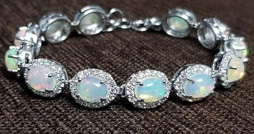 Sterling Silver 925 Genuine Ethiopian Opal With Zirconia Wedding Bracelet Jewelry #TOP3