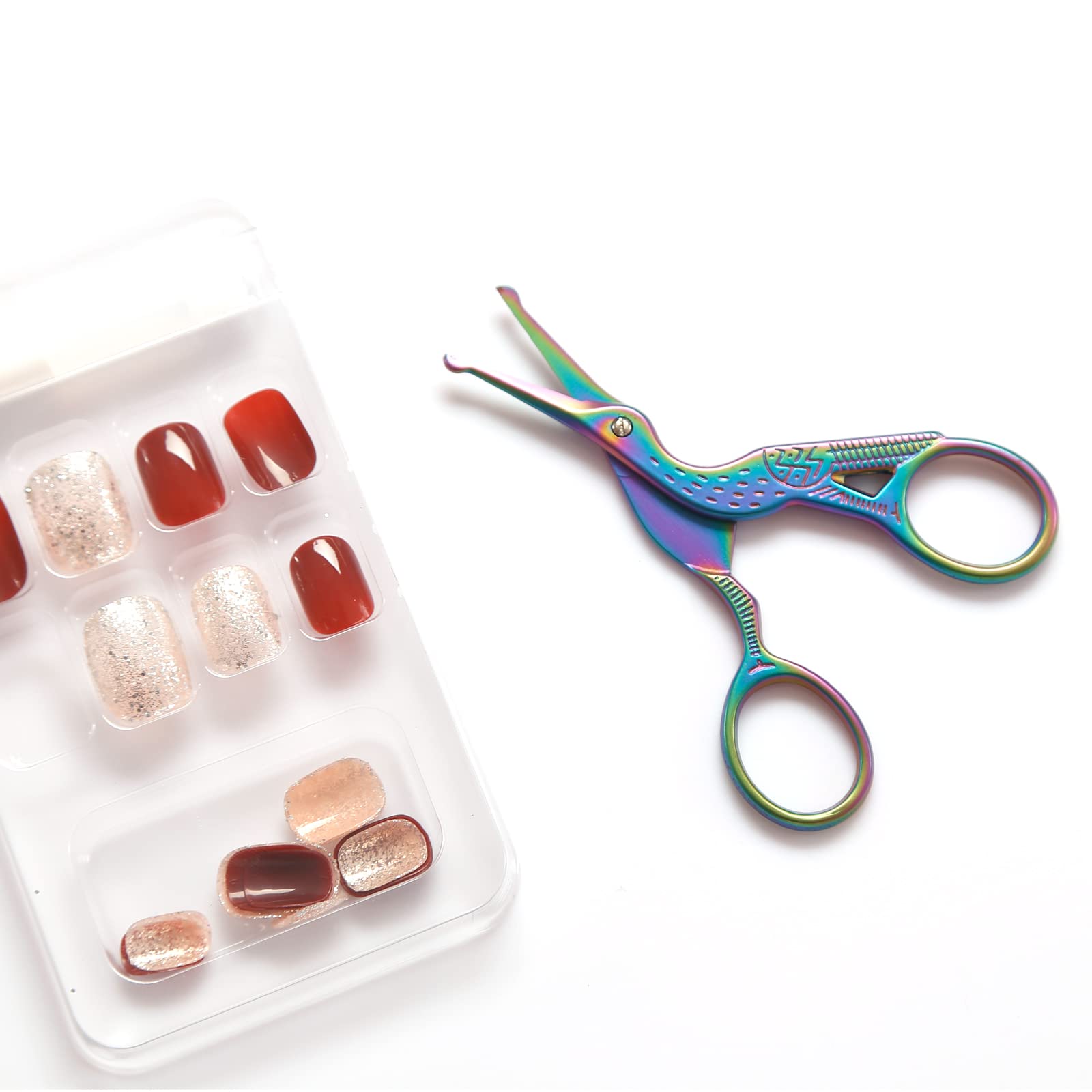 Forbici per capelli da naso con punta arrotondata, forbici per capelli per sopracciglia, peli del viso, baffi, ciglia, barba (arcobaleno)