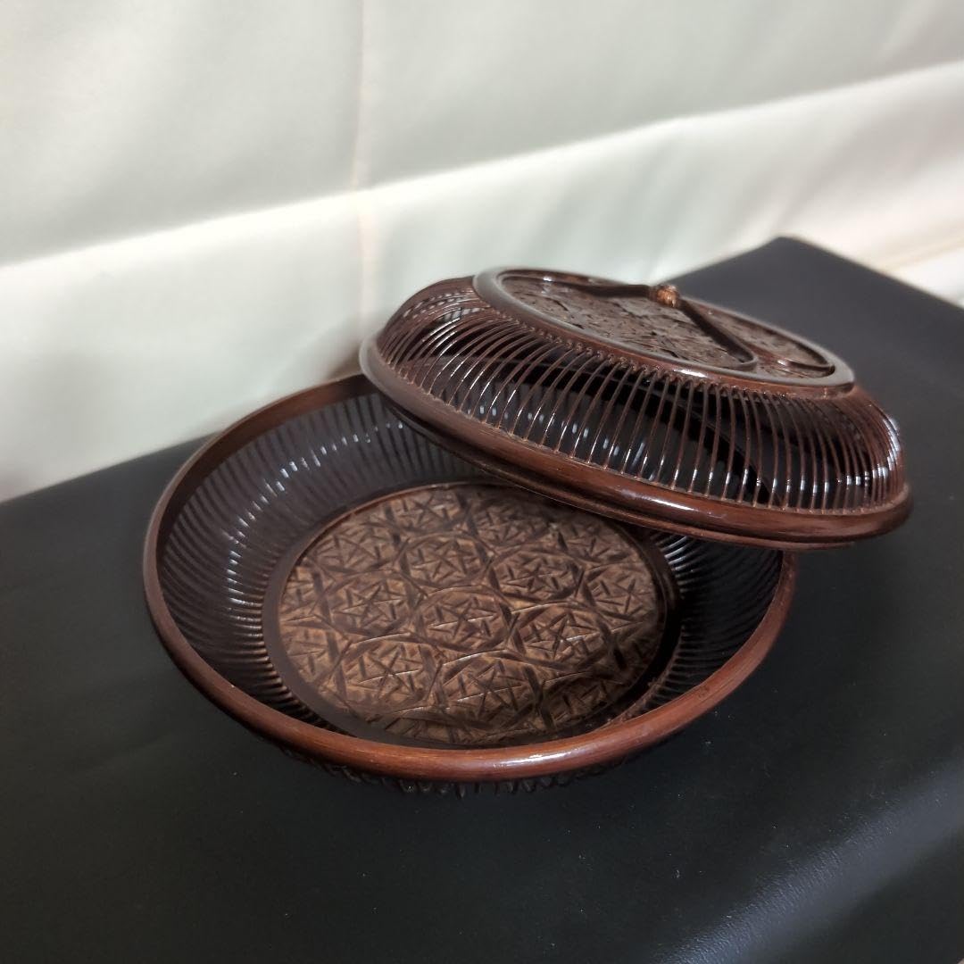 Amazon.co.jp: 竹細工 編上げ 蓋付き 籠 菓子籠 形 バスケット かご 約