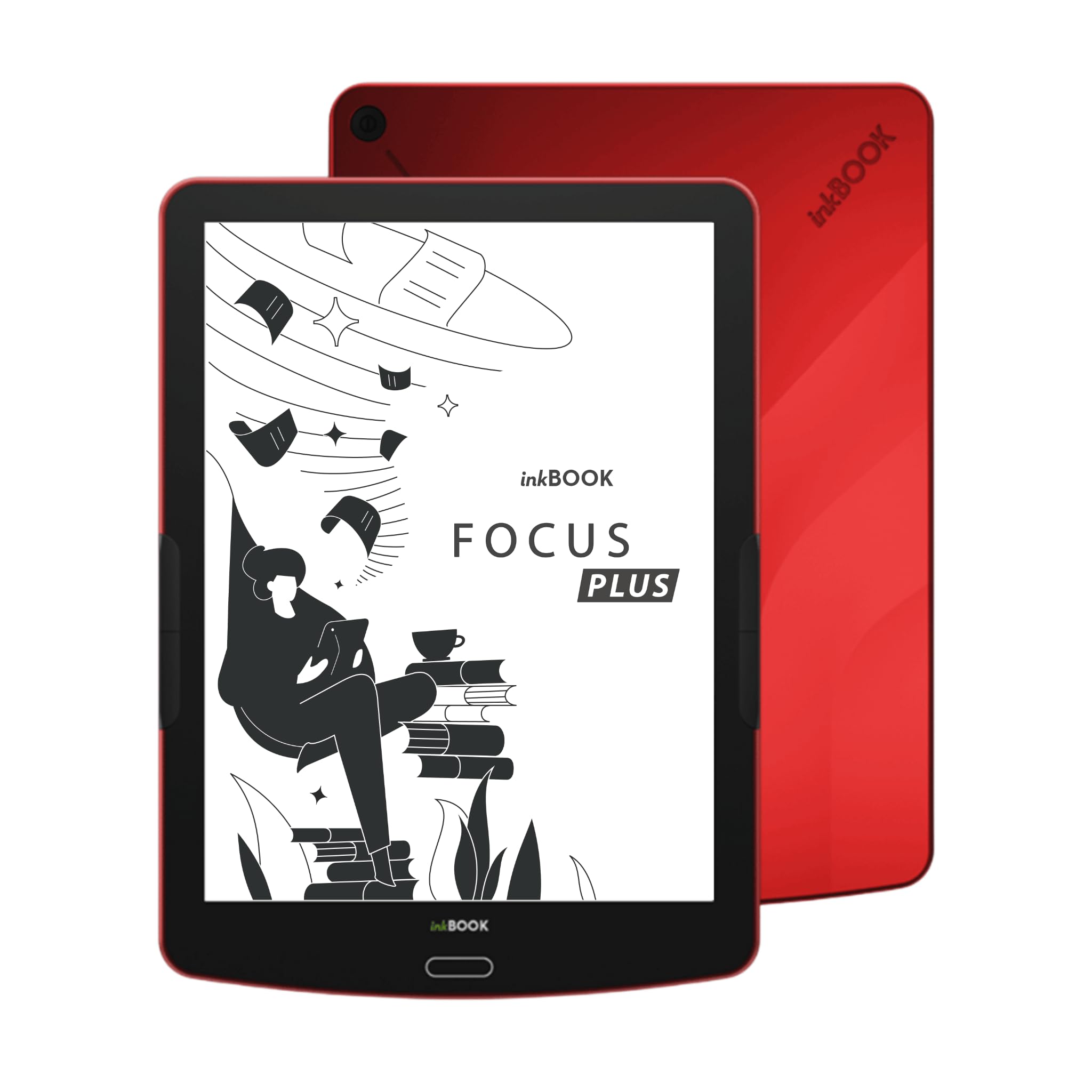 inkBOOK Focus Plus Rot – 7,8 Zoll E-Book Reader mit HD Display, Smartlight & Android | Unterstützt Skoobe, Onleihe, Nextory Apps | 32GB, Hörbücher via Bluetooth, USB-C, Werbefrei