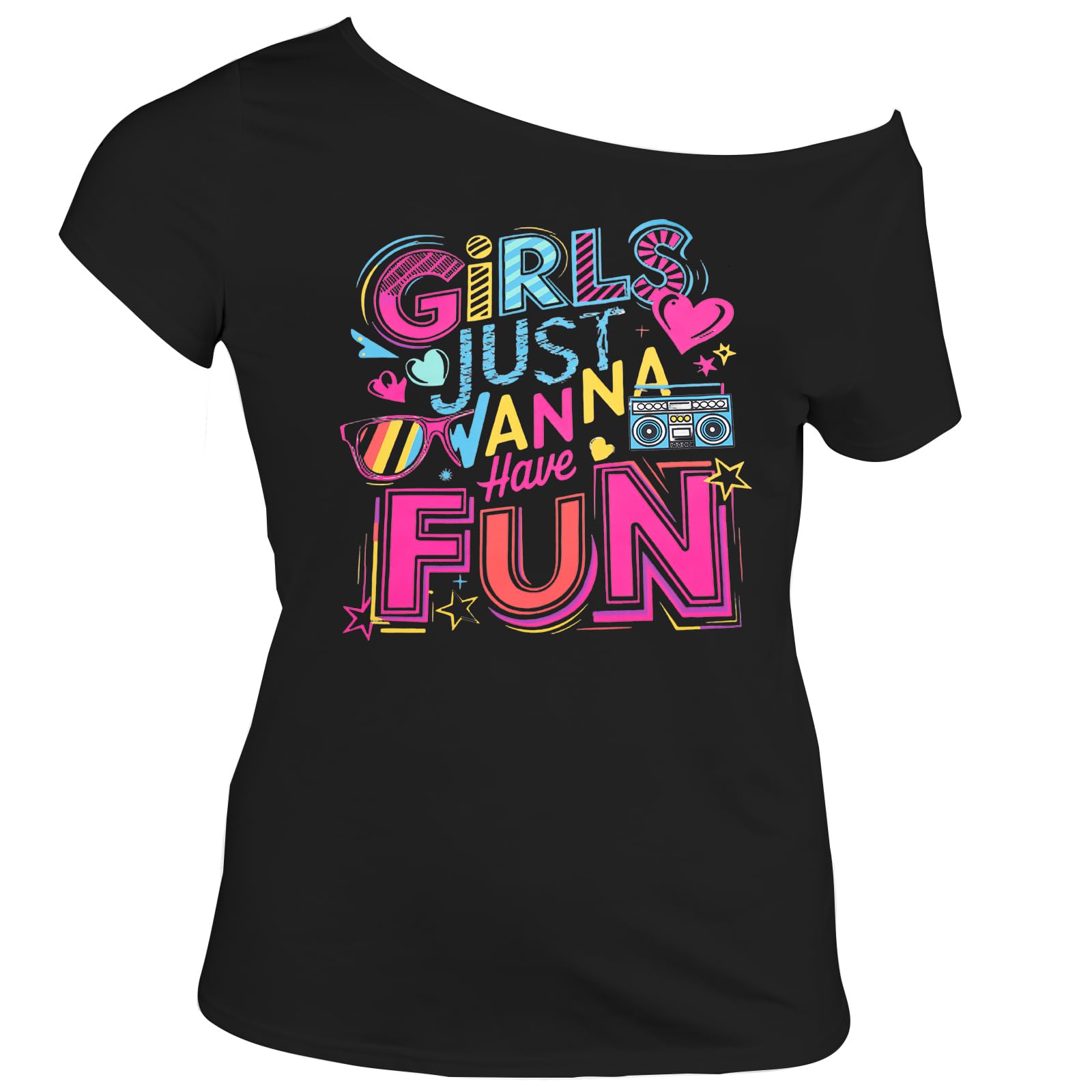 90s 80s Outfit for Women 80's Theme Party Disco Shirt Off The Shoulder Tops Vintage 90s Neon Off Shoulder Top, A-black, XXL