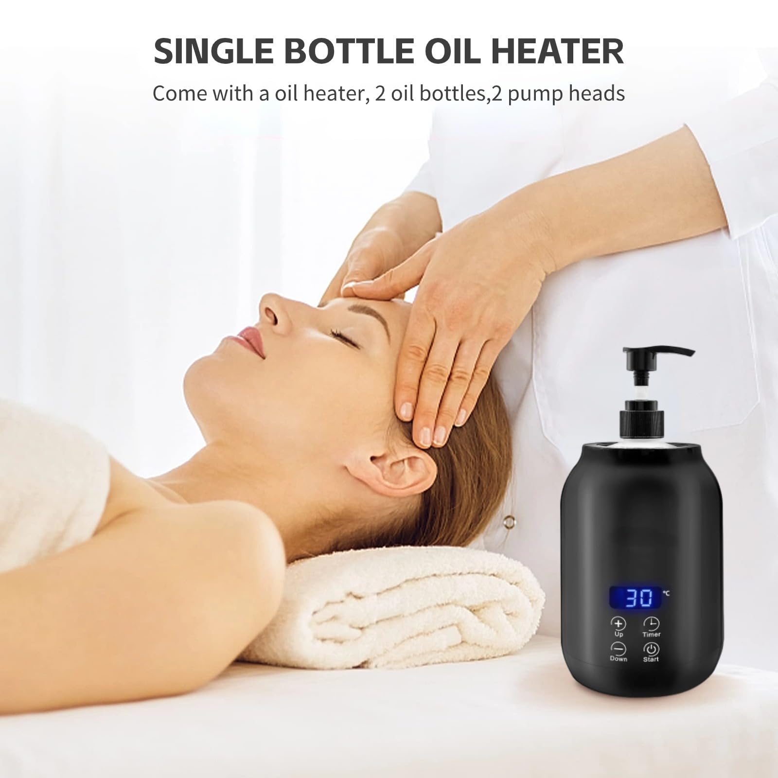 Massageölwärmer, Einzelflaschen-Ölwärmer mit LED-Anzeige, Temperaturverstellbarer Tragbarer Lotionsflaschenwärmerspender, Gleitgel-Creme-Heizflasche für den Spa-Salon (EU-Stecker