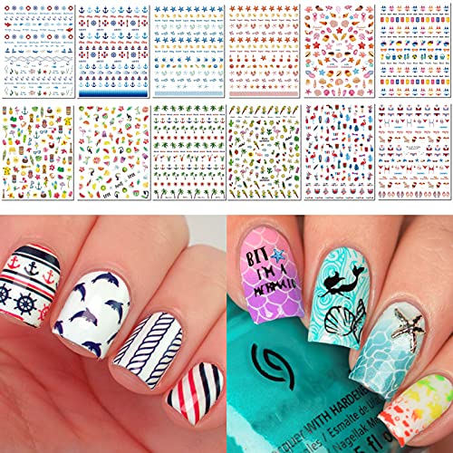 TailaiMei Summer Nail Decals Stickers, Self-Adhesive DIY Design Nail Art Decorations (12 Sheets)