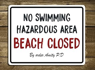 Tin Sign Vintage Retro Man Cave Bar Pub Shed Novelty Gift Aluminium Metal Tin Wall Décor Sign - No Swimming Beach Warning ...