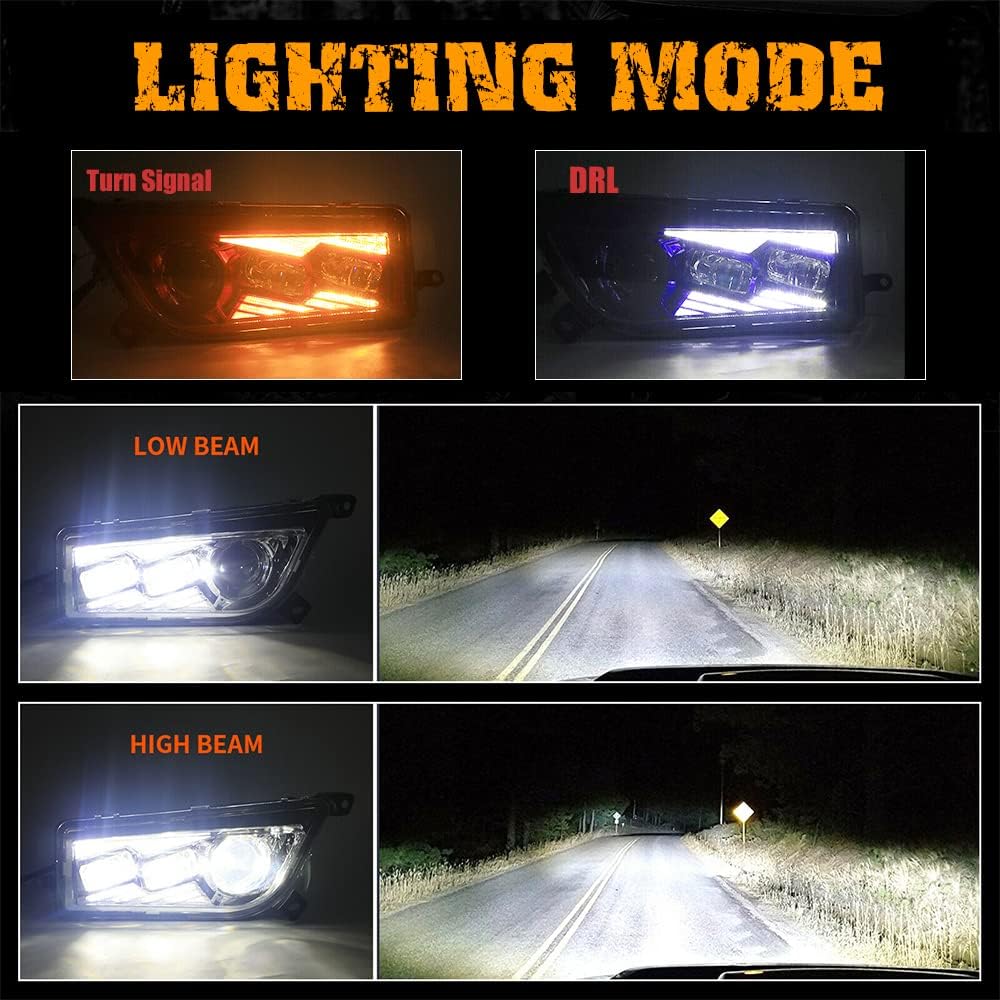 AUDEXEN 210W RZR LED Headlight, Upgraded 1000% Bright, High/Low Beam Turn Signals and DRL Compatible with UTV ATV 2014-2018 Polaris General RZR XP Turbo 1000 900s (Black)