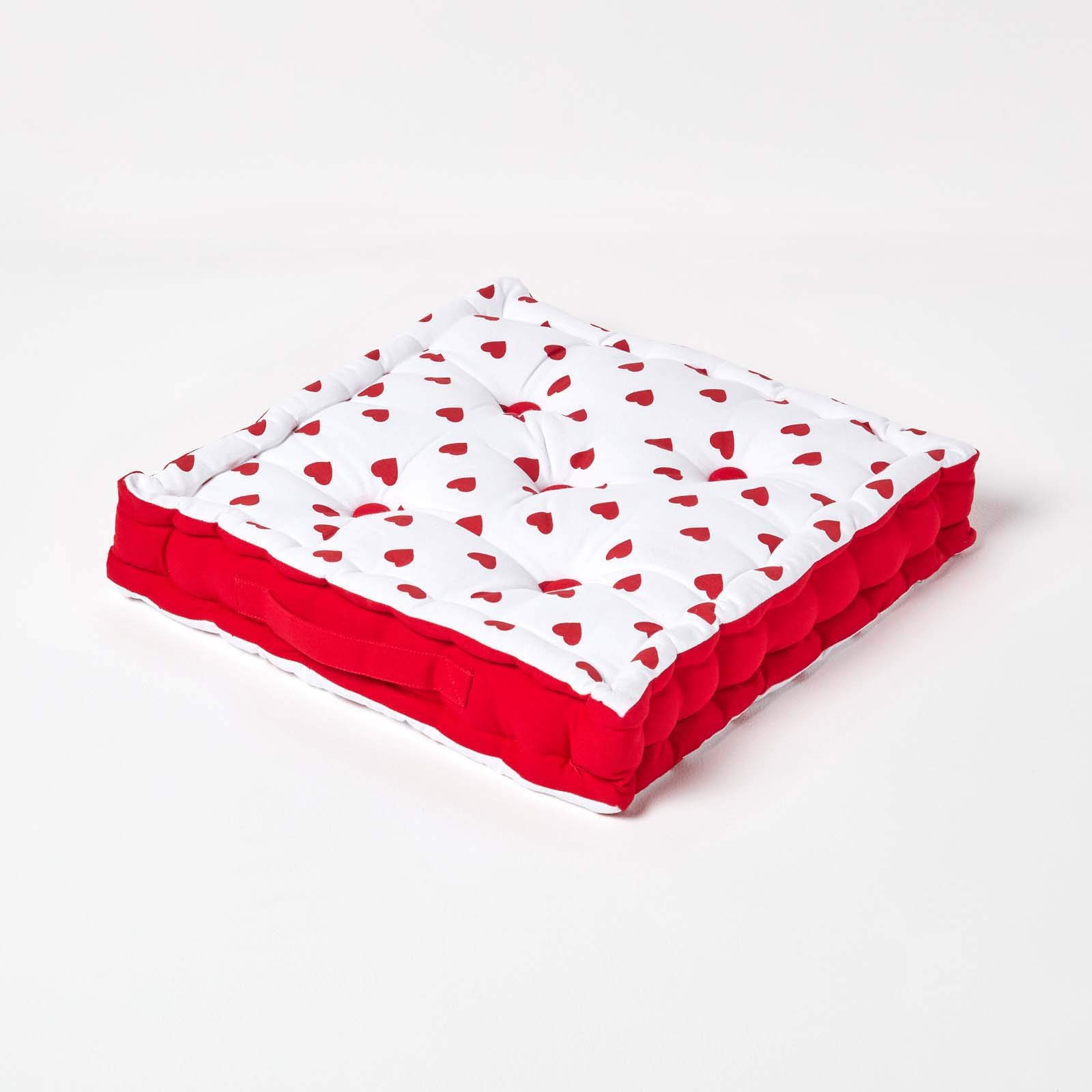 Homescapes Unisex Red Cotton Hearts Floor Cushion In | Size: 50 Cm X 50 Cm