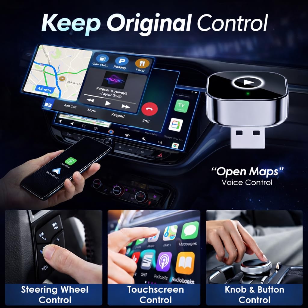Wireless CarPlay/Android Auto Converter – 2026 Plug-and-Play Adapter for Turning Wired CarPlay & Android Auto into Wireless, UK Version (SBR01) — view 6