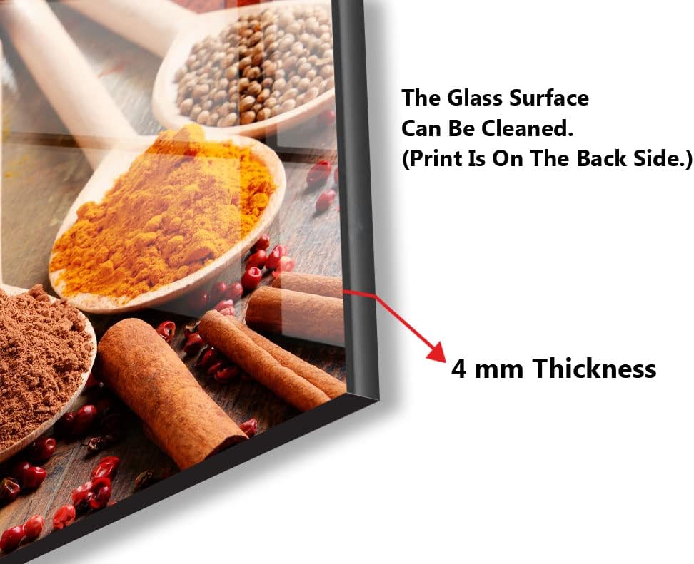 Myphotostation Tempered Glass Splashback 20Wx14H'-Spices Backsplash Design Cooker Herbs Backsplash Panel Glass Splashback for Kitchen Panel Design Spice Splashback for Stove