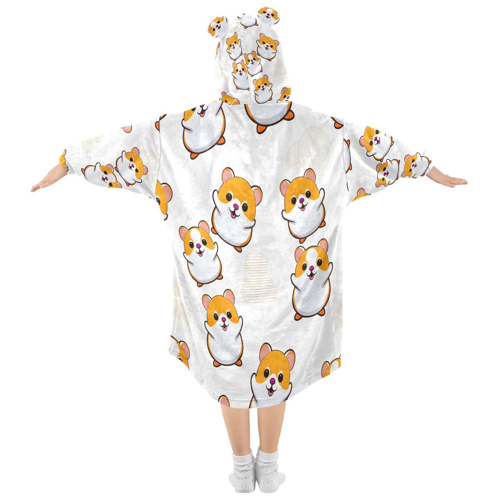 CEBUGI White Hamster Wearable Blanket for Kids Blanket Hoodie with Kangaroo Pocket for Boys Girls age 3-14,L