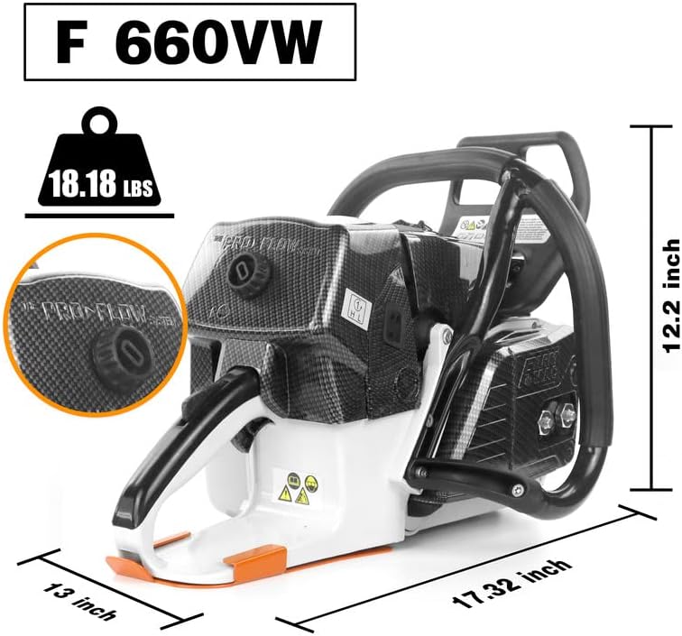 Miniatura 3 de FARMMAC F660VW - Motosierra de gas de 2425 pulgadas, motosierra de 92 cc, motosierra de 2 ciclos de gasolina, 5.2KW 6.4 HP, todas las piezas