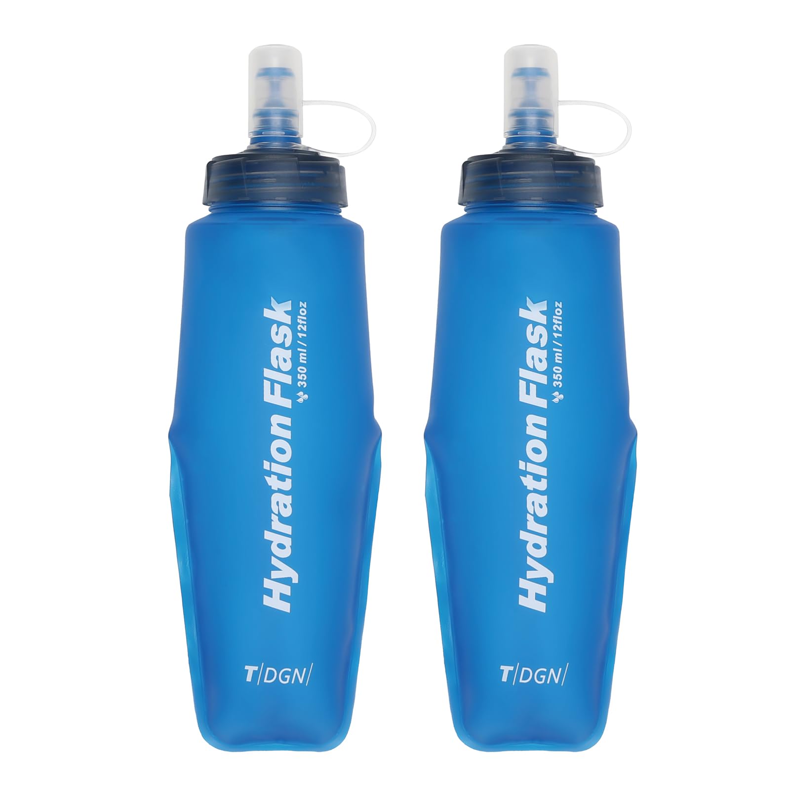 TRIWONDER 2 Pack Soft Flask TPU Collapsible Running Water Bottle for Hydration Pack Cycling Hiking Marathon (Blue 350ml)