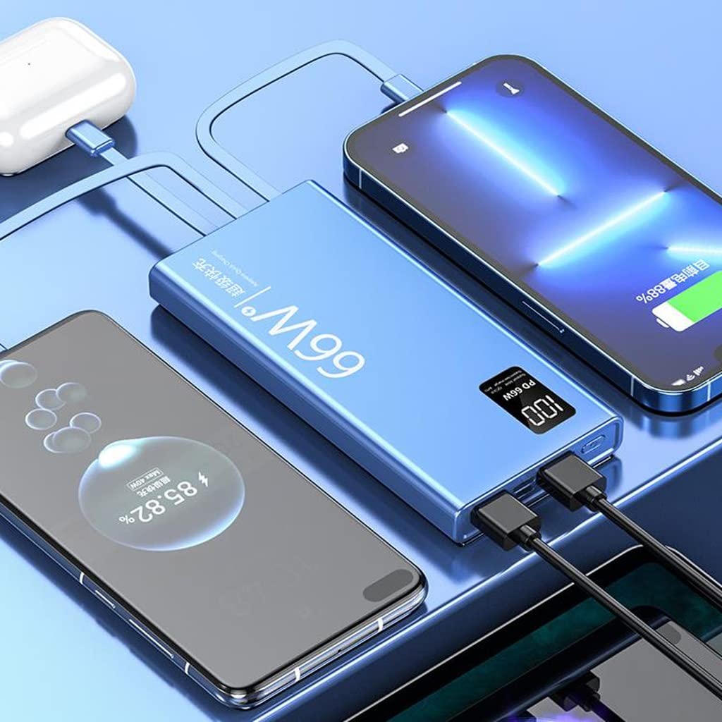 Carga superrápida 66W Línea autónoma Ultrafina Banco de energía de Gran Capacidad 20000 MAh Carga Flash Fuente de alimentación móvil (Color : Blue, Size : 20000mAh)