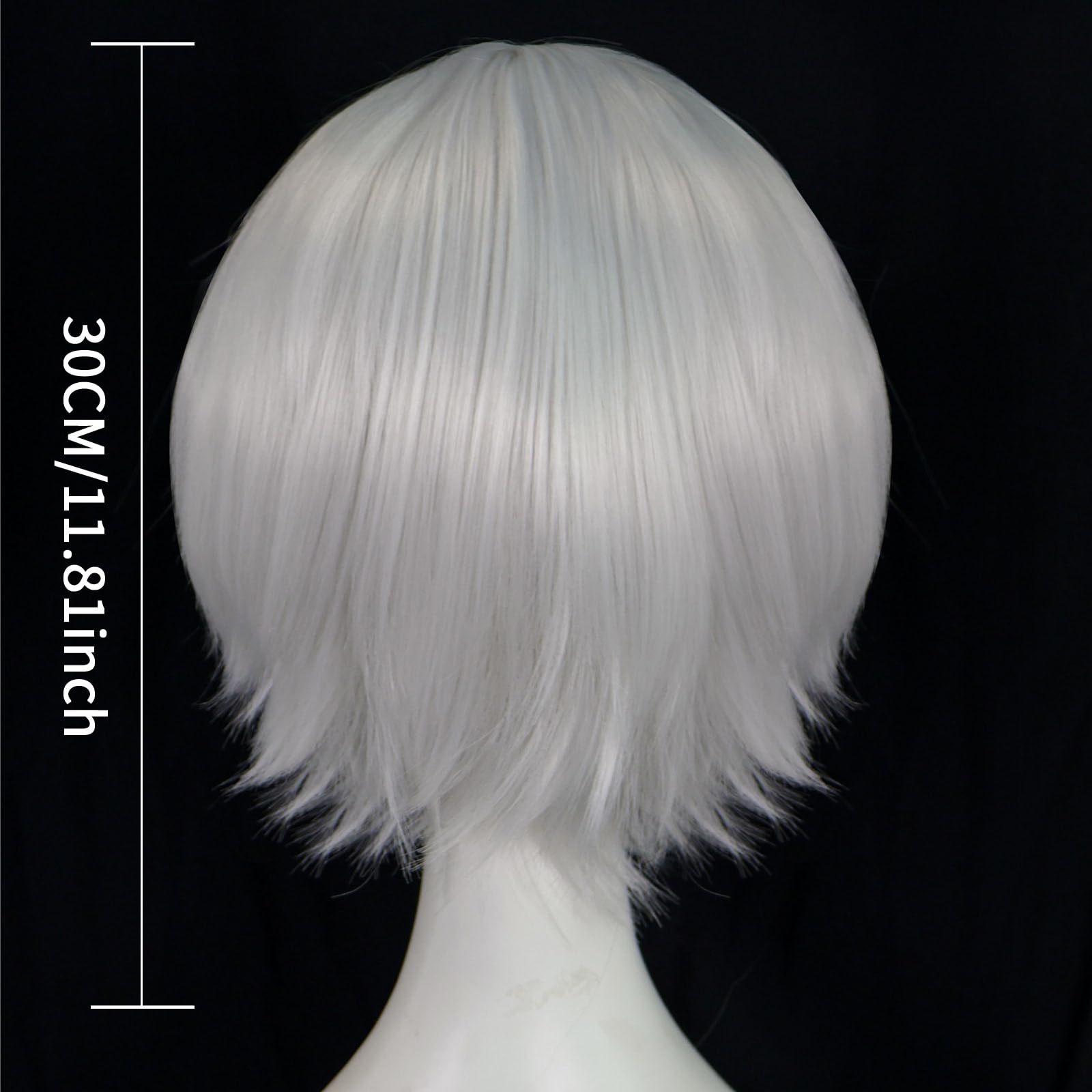 BEKIDER+1 Hair Cap Short White Wig for Men White Wavy Wig with Bangs for Halloween Christmas Event Costume Party - Image 4