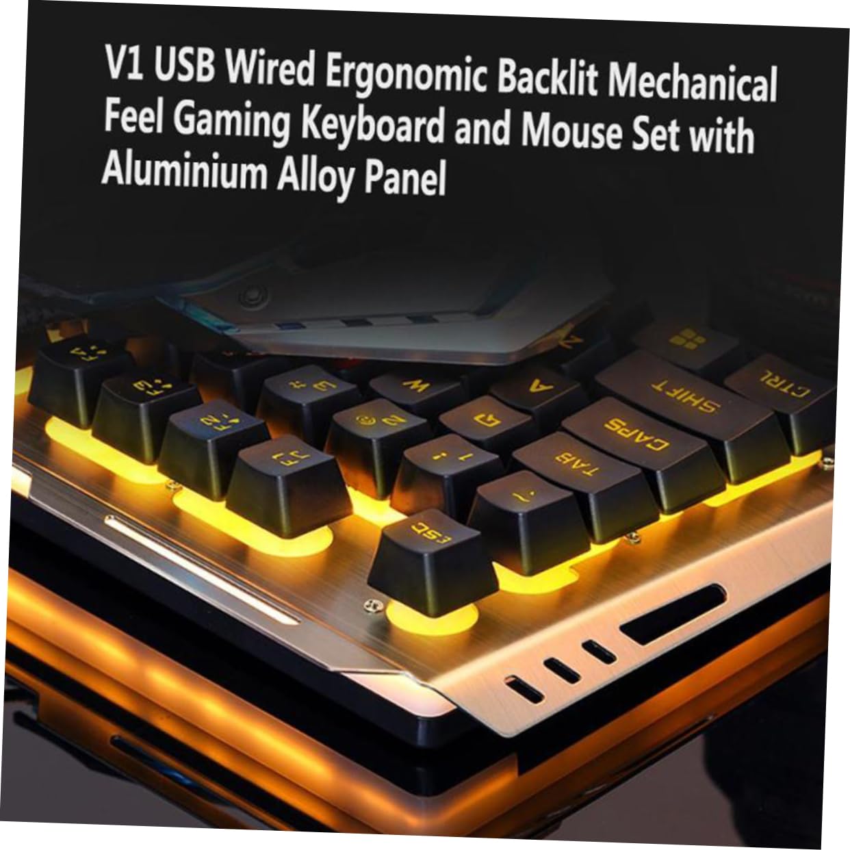 Teclado Mecánico Retro Negro Botón Flotante y Diseño Ergonómico, Kit de Teclado y Ratón Gamer Retroiluminación LED para Juegos