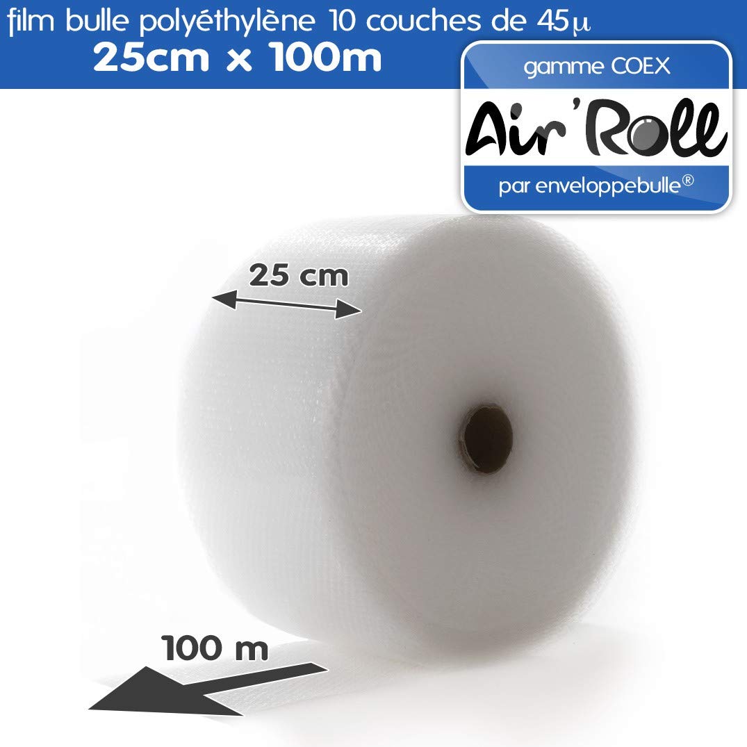 enveloppebulle Lot de 6 rouleaux de film bulle d'air largeur 25cm x longueur 100m - gamme Air'Roll COEX