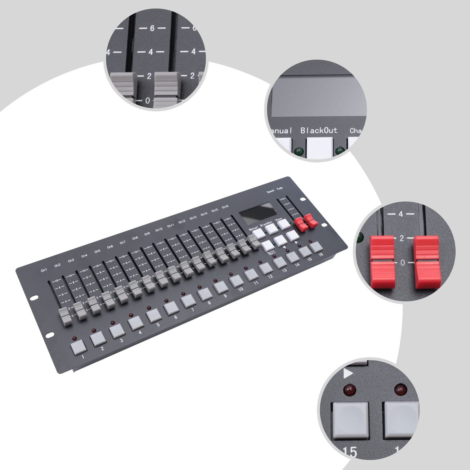 12W DMX Controller, DMX 256 Konsole für Bühnenbeleuchtung, 256CH Kanäle Konsole 99 Szenen für 3 Pin XRL, DMX-Lichtpult Party, DJ Disco Moving Head Licht Bühnen Lampe Operator Ausrüstung, Schwarz