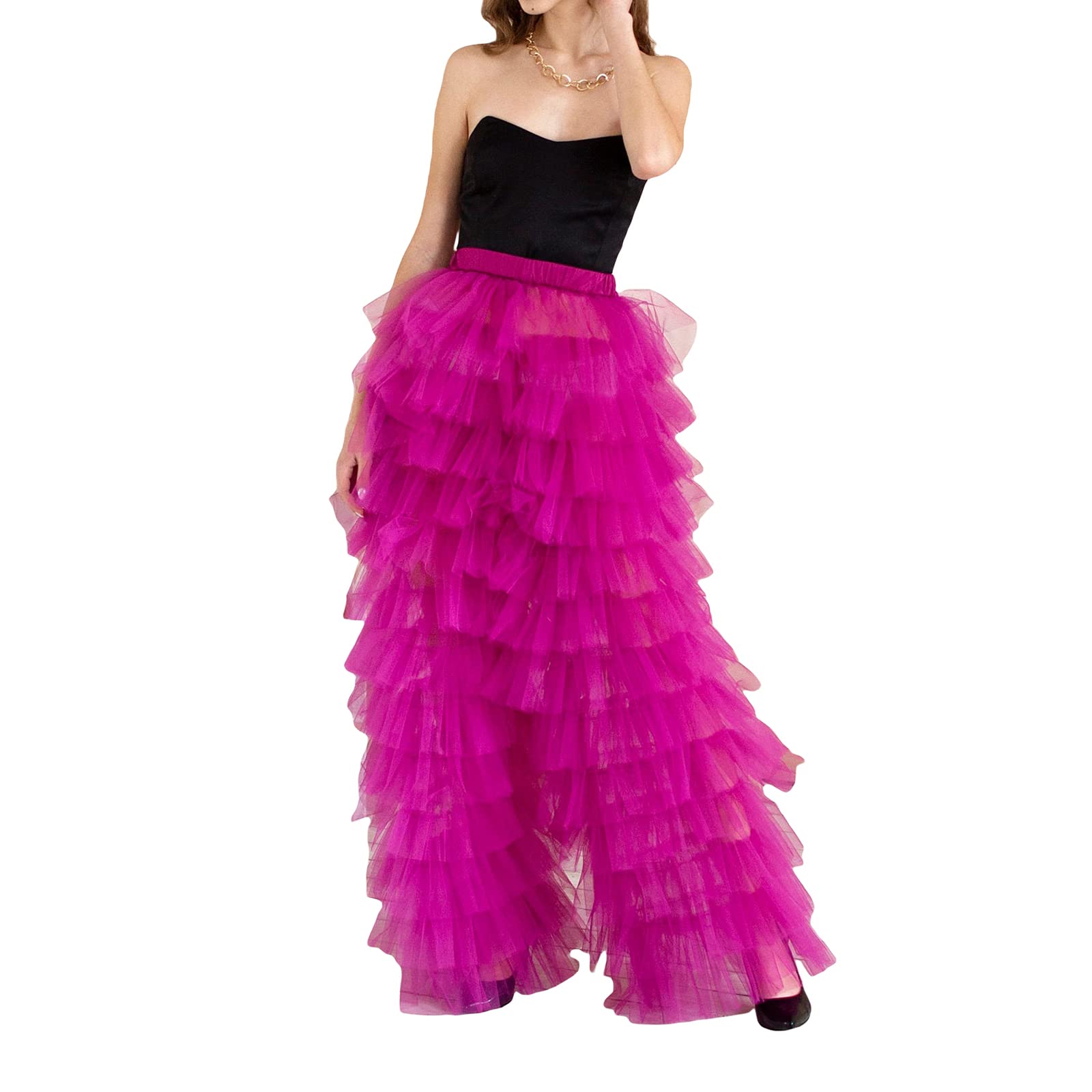 Womens Tiered Ruffled Long Pants Sheer Mesh Multi Layer Wide Leg Pants Flare Tulle Cover Up Pants Beach