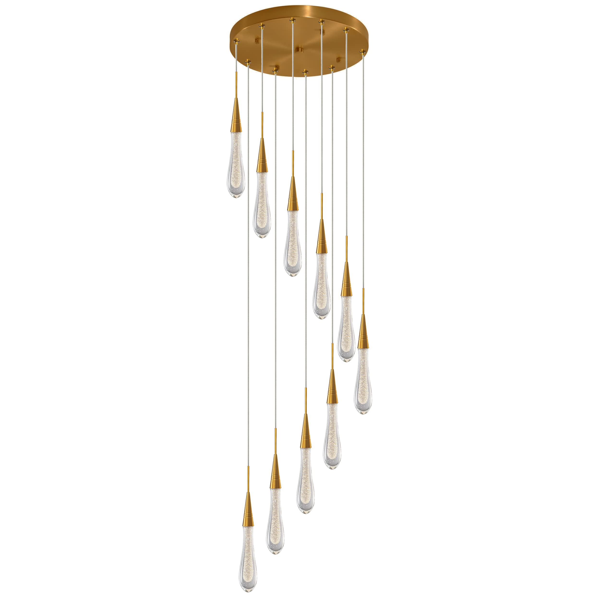 FYZDLAOR 10-Light Crystal Chandeliers LED 30W Raindrop Spiral Pendant Lights Fixture Seeded Glass Shade Dome Chandelier, Max High 78.7in (200cm)