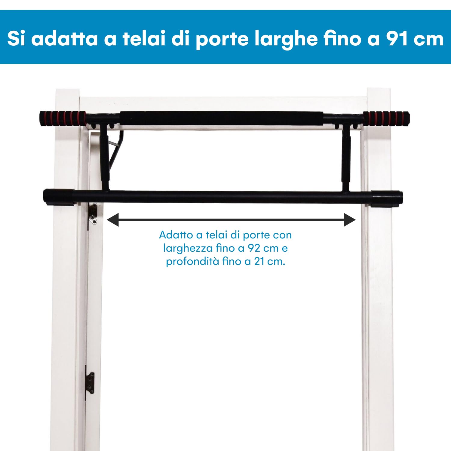 High Pulse | Sbarra per trazioni inclusi 2 ganci per moschettone con passanti + poster per esercizi – Barra multifunzionale da fissare al telaio della porta senza fori
