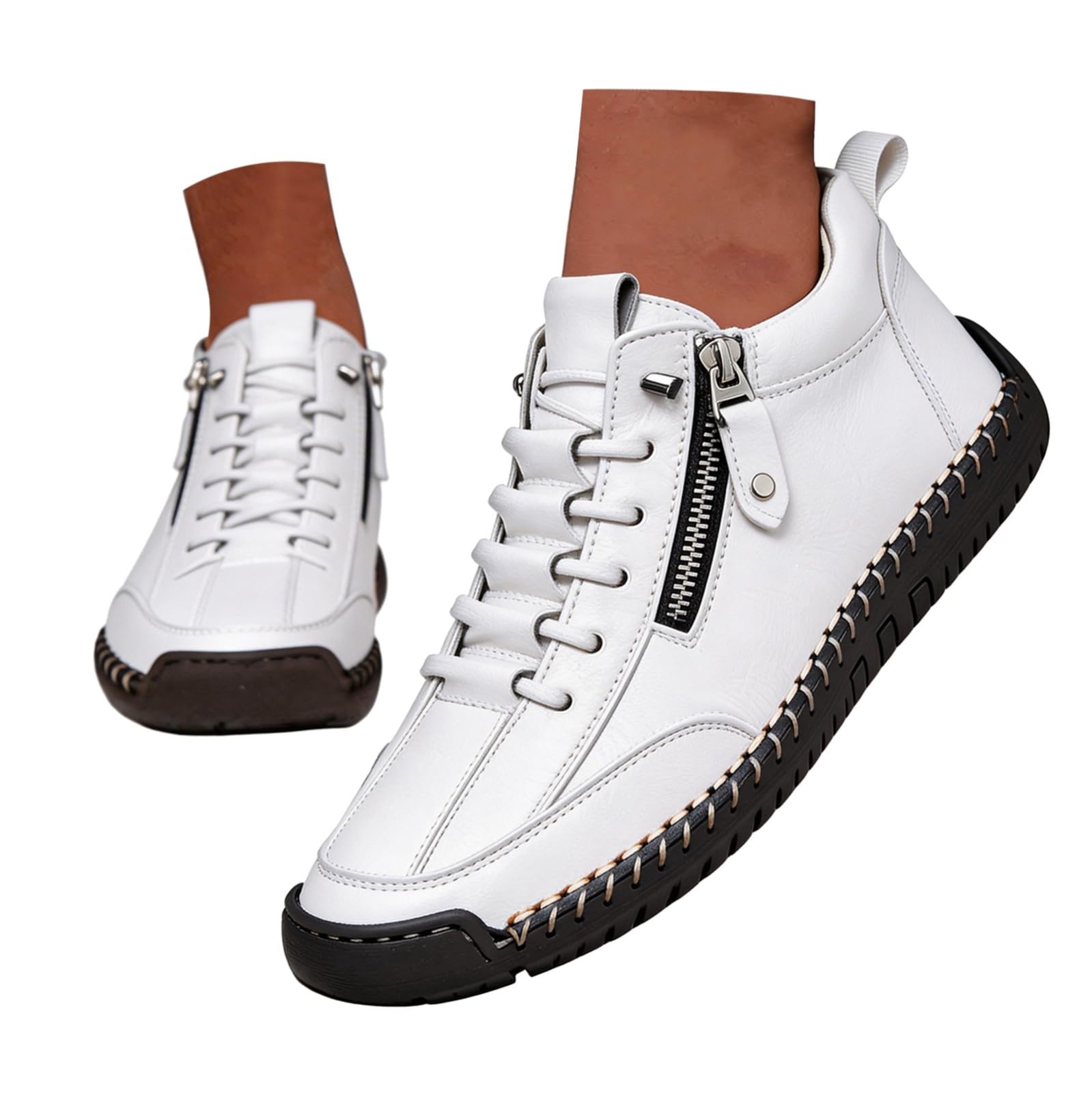 Sneakers Herren Leder – Wanderschuhe Herren Wasserdicht | Modische und sportliche Schuhe, rutschfest, für den Außenbereich, Sicherheitsschuhe, bequem, leicht, Sneaker, Reißverschluss