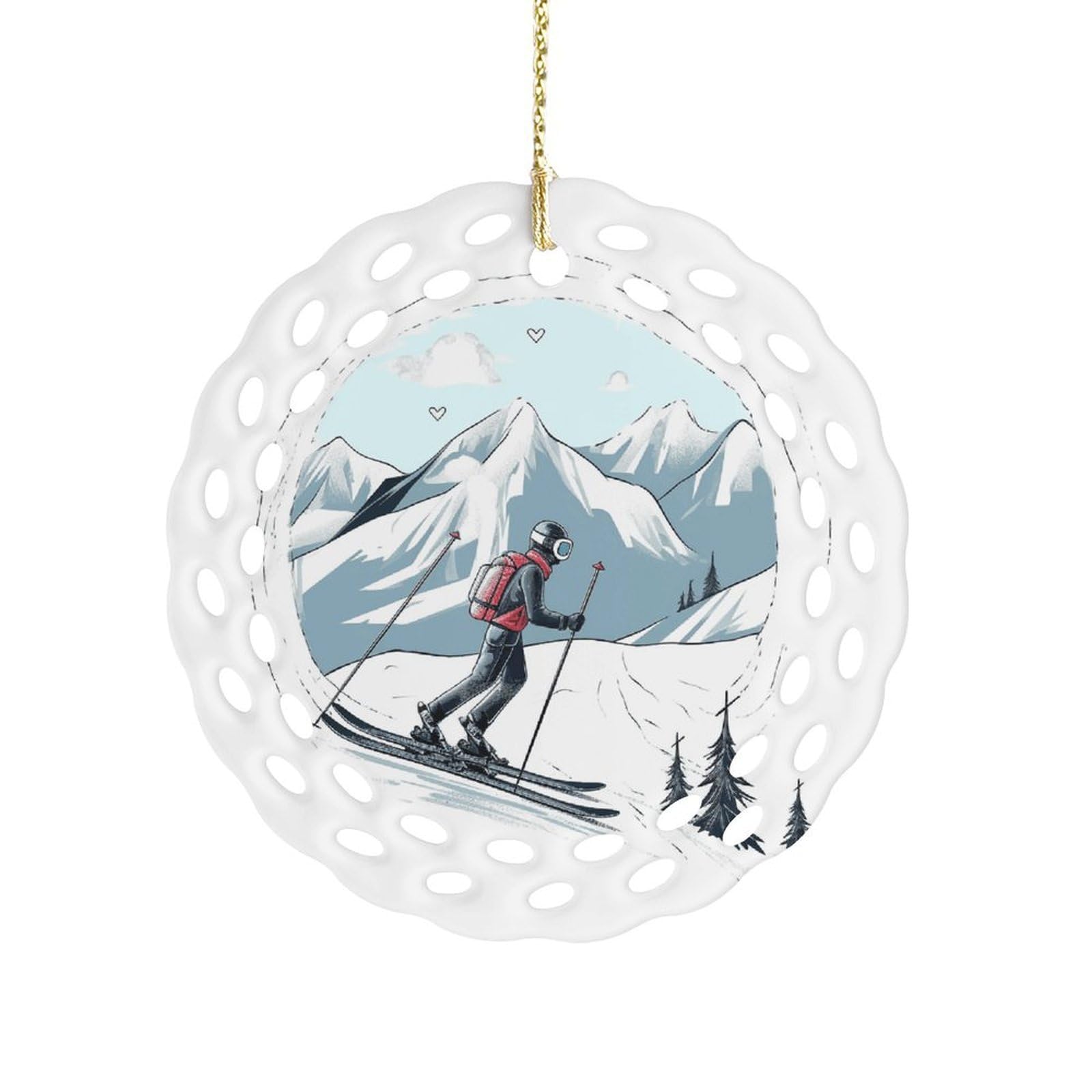 Skiing Theme Christmas Ornament Holiday Hanging Decoration Xmas Tree Keepsake Personalized Xmas Tree Ornament Round Ceramic Ornaments for Keepsake Gifts Ideas Home Decor