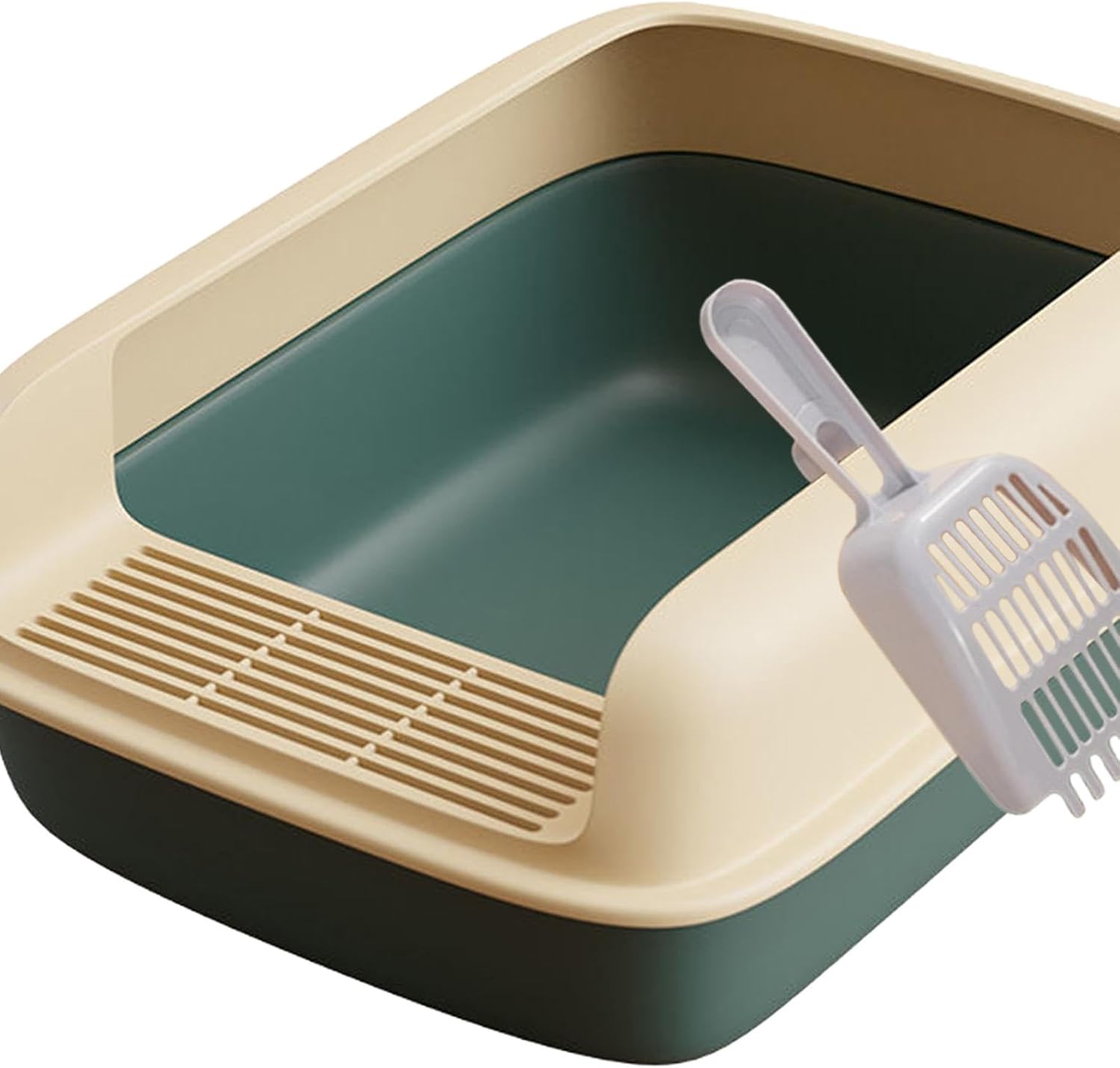 Open Top Cat Litter Tray Pet Litter Pan Cat Sandbox Semi Closed Heighten Kitten Litter Tray with Spoon for Pet Toy Cat Kitten, Large