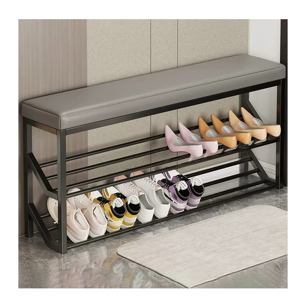 MSHGSKU 2-Tier Shoe Rack Storage Bench with Seat - Industrial Entryway Organizer for Home Entry