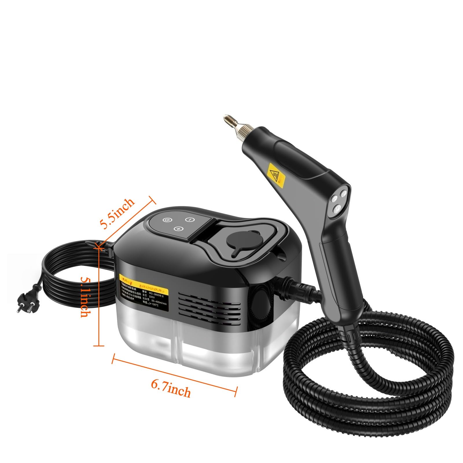 2500W Hand-Dampfreiniger mit 15s Schnellaufheizung & 6 Stufen, tragbarer Hochdruck-Dampfreiniger für Böden & Küche, Multi-Oberflächen-Dampfgerät (black)