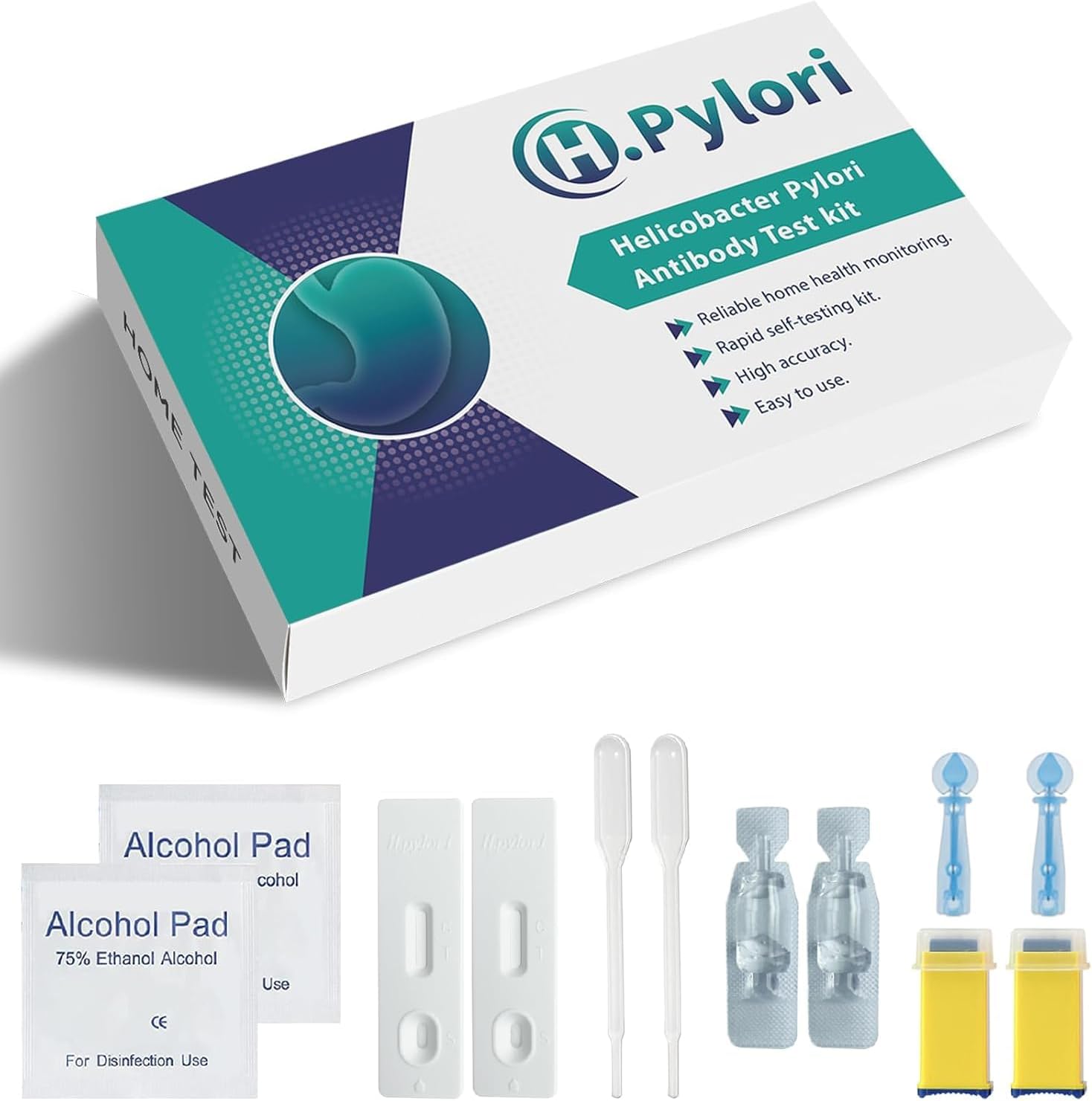 Helicobacter Pylori Test Kit - 2 Pack, H Pylori Test Kits at Home, h. Pylori Self-Test Detection Kits, Quick Home Testing Within 15 Minutes, Easy to Use and Read - Highly Accurate Results.