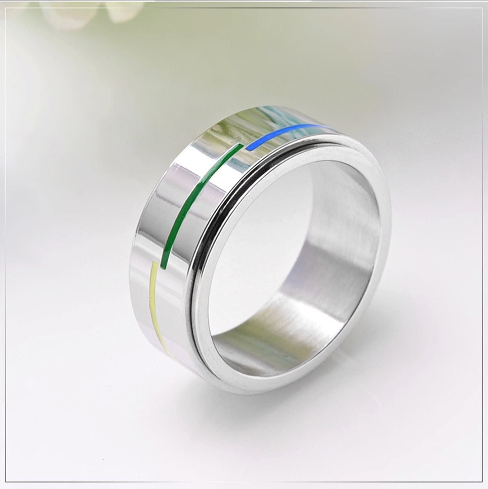 AmDxD Alianza para boda, plata, acero inoxidable, anillo de compromiso, arco iris, color plateado, W59 & M61.5, Acero inoxidable, Sin piedras preciosas,
