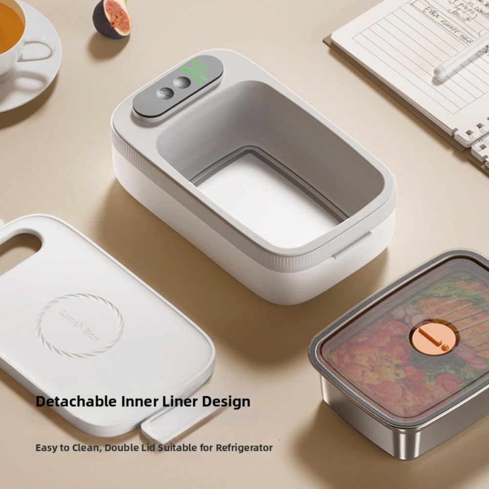 Fiambrera eléctrica inalámbrica de 14.000 mAh, 1 L, para adultos, con 8 temporizadores y 4 temp, carga rápida tipo C, recipiente de acero inoxidable a prueba de fugas, para oficina, viajes, camiones