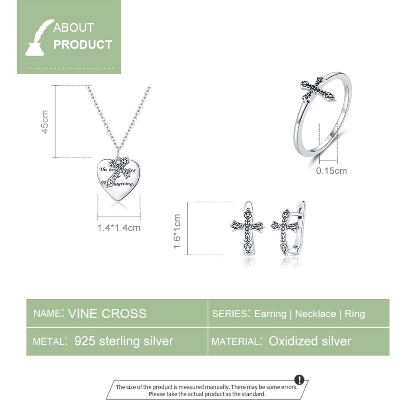 925 Sterling Silver Vine Cross Cz Anello Anello Orecchini E Collana Set di Gioielli per Le Donne Set di Gioielli da Sposa Fine