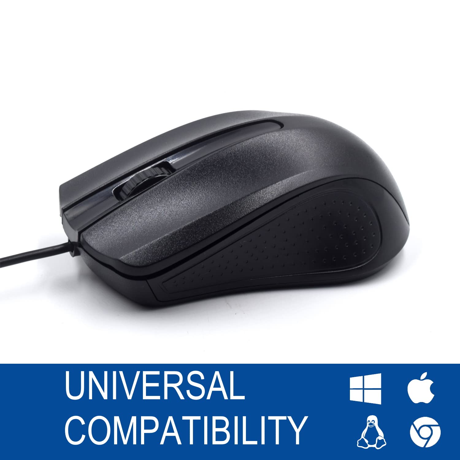 Ewent EW3300 - Mouse ottico con cavo USB a 3 pulsanti, 1000 DPI, design ergonomico, ambidestro, PC/Mac / ‎Laptop/Chromebook - ‎Nero (Confezione da 5)
