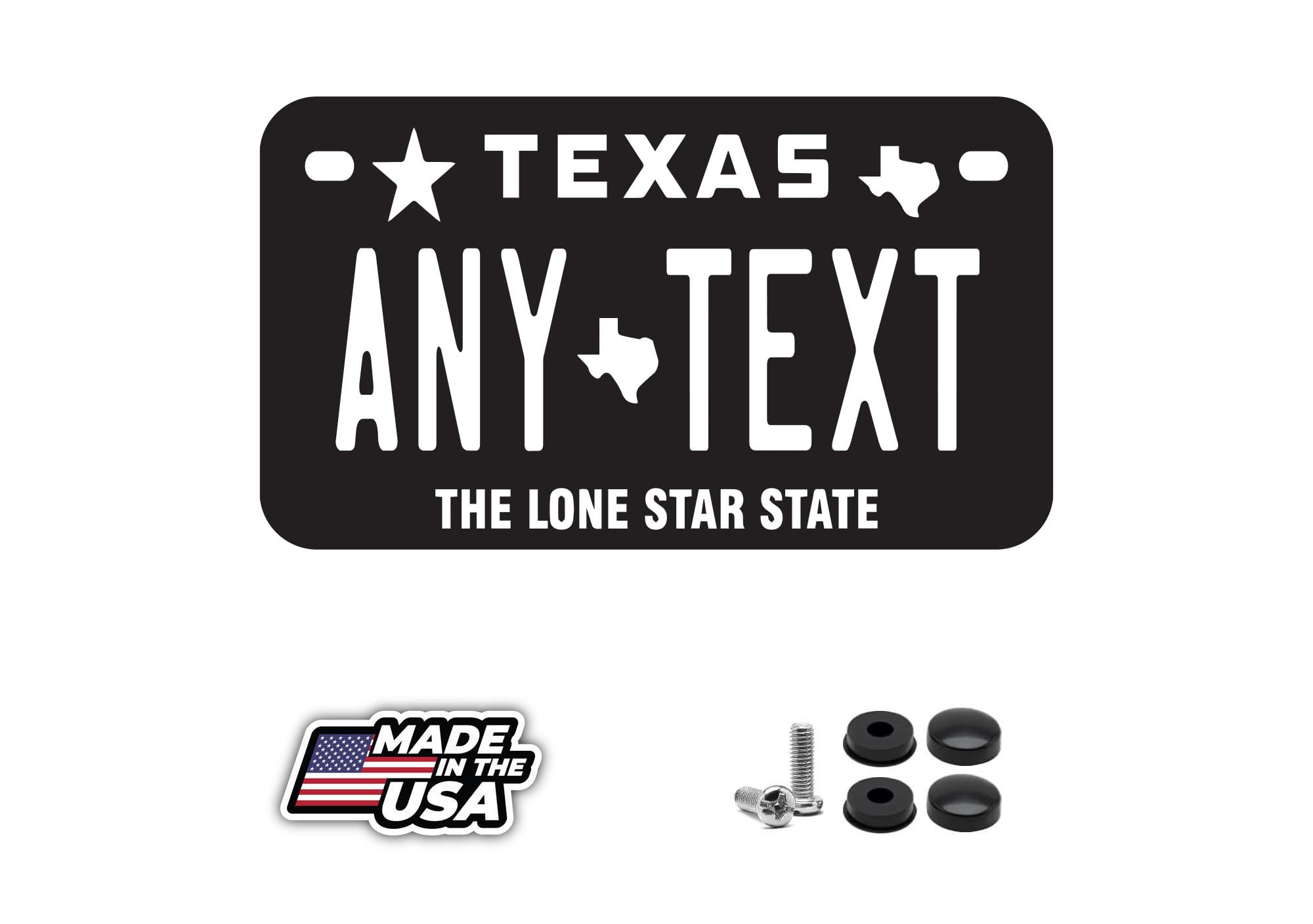 Custom Texas License Plate, Personalized License Plates for Car, Motorcycle, Bike 6x12 Inches, 4x7 Inches, 3x6 Inches Rust-Free Fade Resistant Aluminum, USA Made (TX-LP-006, 7" X 4")