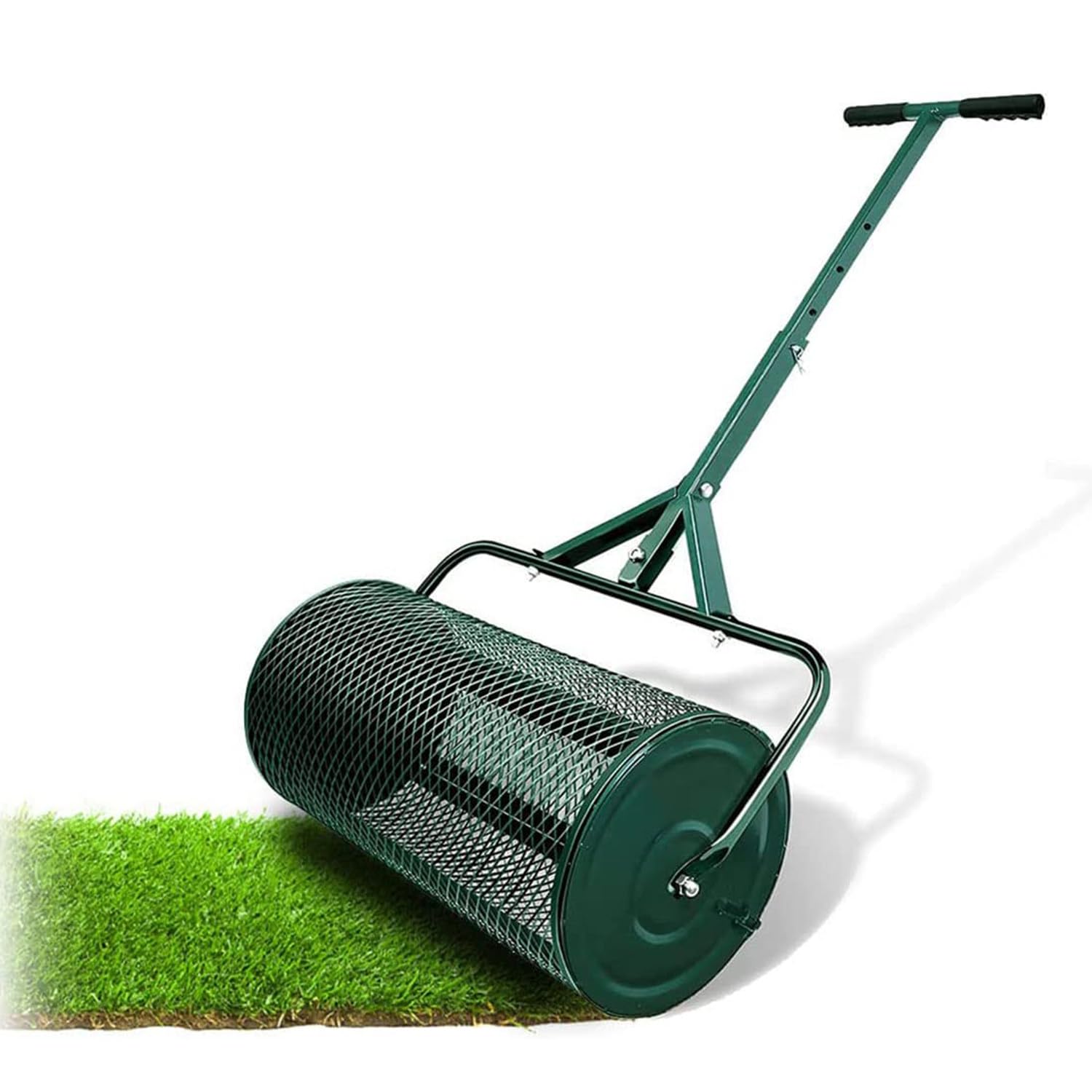 Esparcidor de turba, esparcidor de abono de 24”, esparcidor de turba, esparcidor de abono para césped y jardín con Mango Ajustable en Forma de T para Plantar y sembrar, Verde