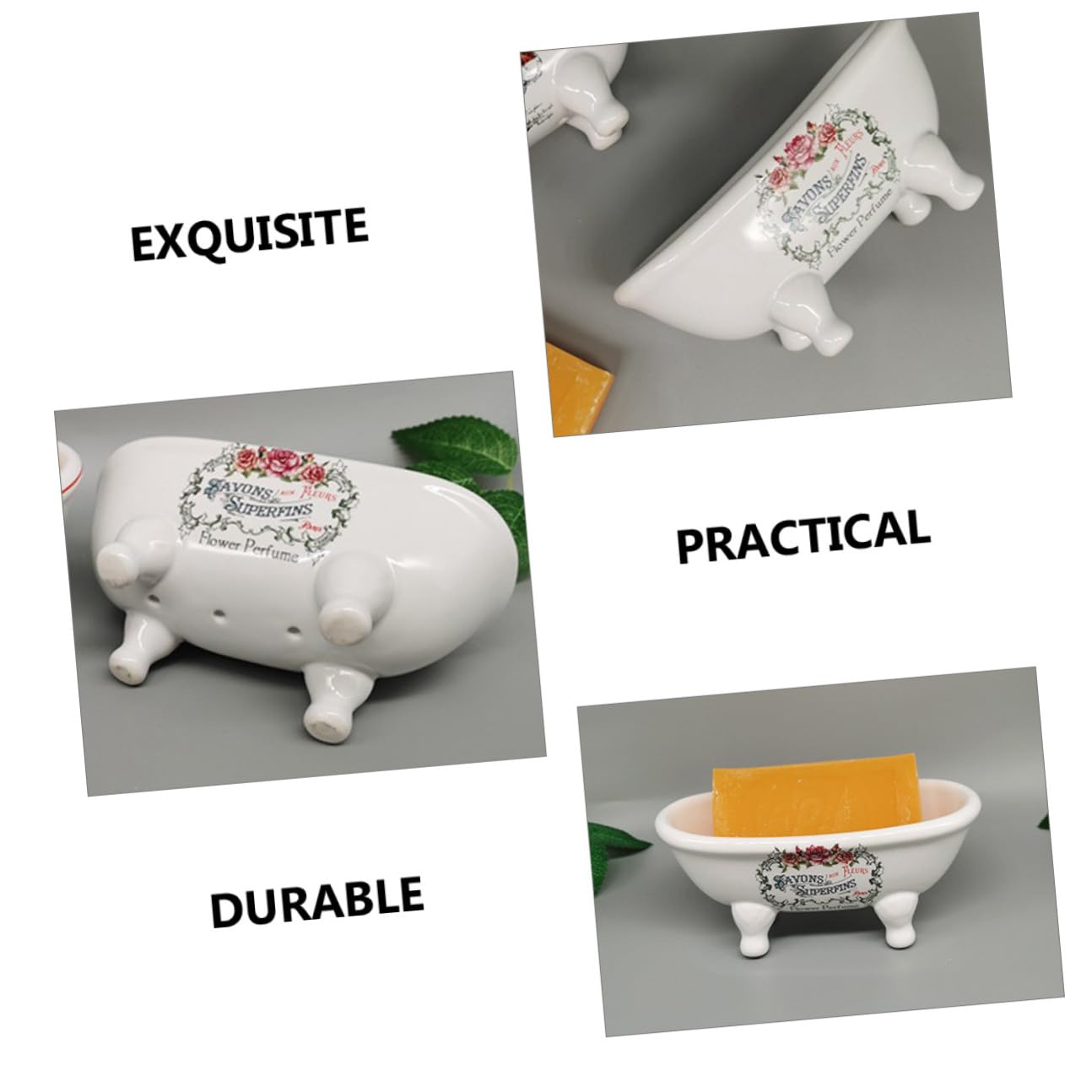 VALICLUD Jabonera de Cerámica Forma de Bañera para Decoración de Baño, Organizador Pequeño Orificio de Drenaje y Alta Resistencia para Lavabo o Ducha