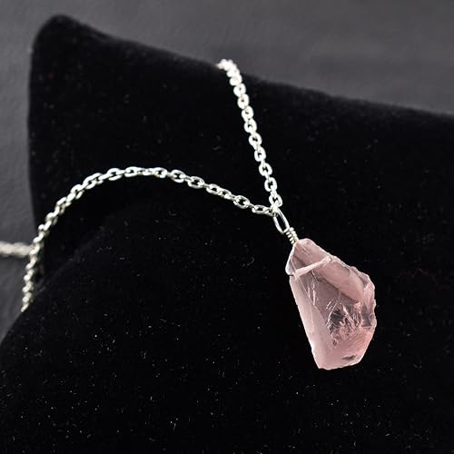 Miniatura 78 de Natural Raw Pink Ruby Rough Gemstone Handmade Dainty Pendant Necklace for Women Healing Crystals July Birthstone Birthday Gift for Her Silver Plated